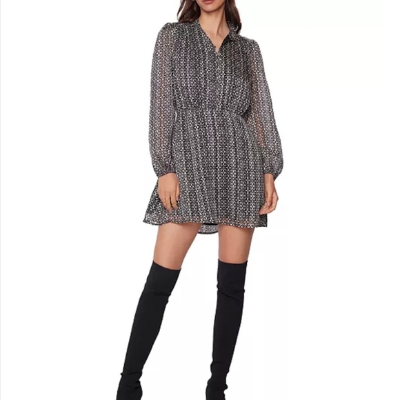 Lost+Wander Mira Black and Cream Button Front Bishop Puff Sleeve Blouson Dress M - Picture 14 of 15